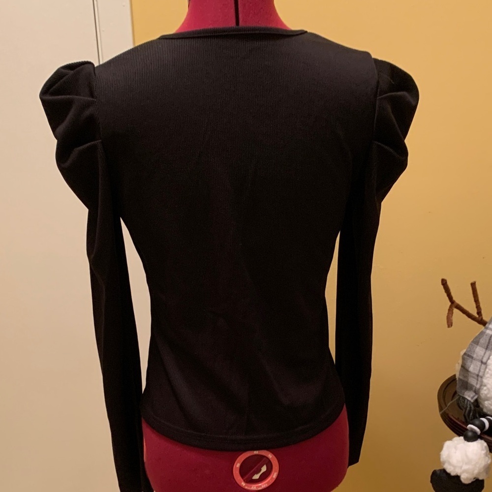 Elegant Midnight Majesty Military Top ✨ Women's  Top with puff shoulders - Picture 7 of 10